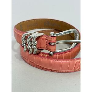 Brighton Silver Tone Genuine Pink Leather Reptile Print Belt